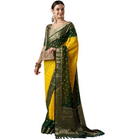 AKHILAM Womens Woven Design Ethnic Motif Georgette Kanjeevaram Saree With Unstiched Blouse Piece (Yellow_ARYA2003_FL)