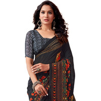 SIRIL Womens Georgette Floral Printed Saree With Unstitched Blouse Piece (3671S2577_Black)