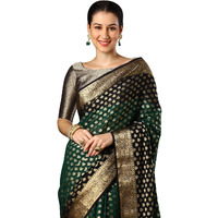 AKHILAM Womens Green Georgette Zari Woven Design Saree with Unstitched Blouse Piece (ARYA2704_FL)