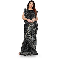 MIRCHI FASHION Womens Plain Weave Cotton Blend Batik Printed Saree with Blouse Piece (36495-Black)