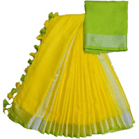 T.K. Womens Bhagalpuri Cotton Saree with Blouse Piece (TKS004_Lemon Yellow)