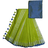 maatara handloom Womens Linen Saree With Blouse Piece (Green)