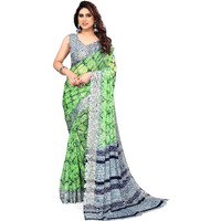 MIRCHI FASHION Womens Jacquard Chiffon Stripe Ikkat Printed Saree with Blouse Piece (38761-Light Green, Grey)