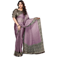MIRCHI FASHION Womens Chiffon Contrast Border Printed Solid Saree with Blouse Piece (39702-Dusty Purple)