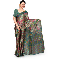 MIRCHI FASHION Womens Plain Weave Chiffon Leaf and Blocks Printed Saree with Blouse Piece (38322-Beige, Teal)