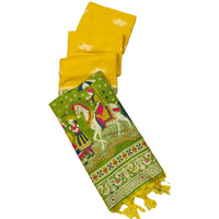 NK Textiles Womens Raw Silk Saree (C54ISH1004_Yellow)