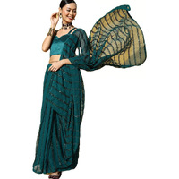 arriva fab Womens Sequined Saree With Blouse Piece (Riva1673__Turquoise)