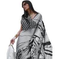 AKHILAM Womens Crepe Digital Print Designer Saree With Unstitched Blouse Piece (Grey_KUBIK324006_RJ)