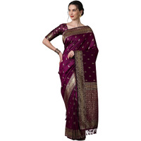 AKHILAM Womens Banarasi Silk Woven Design Saree With Unstitched Blouse Piece (Magenta_2PAKHI4103_B)