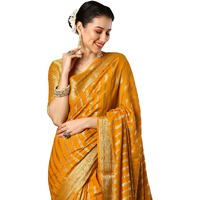 AKHILAM Womens Yellow Georgette Zari Woven Design Saree with Unstitched Blouse Piece (ARYA2902_FL)