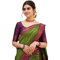 Flosive Womens Present Banarasi Soft Lichi Silk Saree Beautiful Jacquard Rich Pallu Design Work Zari Woven Kanjivaram Silk Style Saree With Soft Lichi Silk Blouse Piece Ayn Royal (G Green)
