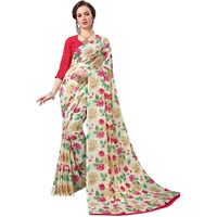 Mermaid Ocean Womens Plain Weave Pure Georgette Saree With Blouse Piece (ME060_White)