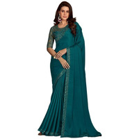 SIRIL Womens Satin Sequence Embroidery Saree With Unstitched Blouse Piece (3557S101_Rama Blue)