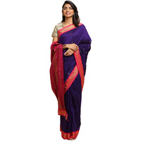 manvish drapes Gadwal Silk Cotton saree For Women | Buttas and Peacock Border Sari | South Indian Kerala Wear With Unstitched Blouse Piece - VIOLET-RANI