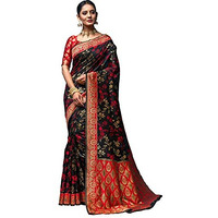 Lilots Womens Designer Banarasi Silk Jacquard Designer Saree With Blouse Piece (Black)
