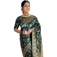 C J Enterprise Womens Banarasi Saree Pure Kanjivaram Silk Saree Soft Design Wear Pattu Sarees Party Latest Cotton With Blouse Piece Kanchipuram for Wedding sadi new Sari 2024 2023 (Navya Dark Green)