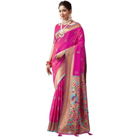 SIRIL Womens Silk Paithani Jacquard Saree With Unstitched Blouse Piece (3465S531A_Pink)
