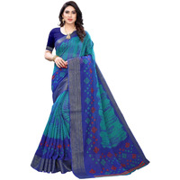 Yashika Womens Trendy Linen Blend Jari Border Blue Color Saree with Blouse Material (COLORFUL BLUE)
