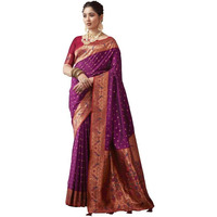 SIRIL Womens Art Silk Paithani Jacquard Saree With Unstitched Blouse Piece (3465S536A_Wine)