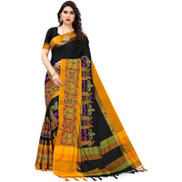 SERONA FABRICS Womens Banarasi Cotton Silk Saree With Blouse Piece (SERONA1032__Black, Yellow)