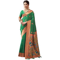 SIRIL Womens Silk Paithani Jacquard Saree With Unstitched Blouse Piece (3465S532A_Green)
