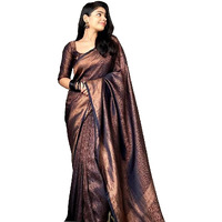 KALAVEETHI Womens Banarasi Soft Lichi Silk Saree with Blouse Piece Perfect For Every OccasionS (BLACK)