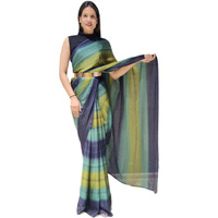 Sidhidata Womens Chiffon Georgette Ready To Wear Draped Saree With Unstitched Blouse Piece (Zari Navy_Navy_Free Size)