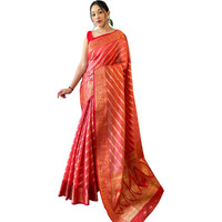 SGF11 Womens Organza Kanjivaram Pure Soft Silk Handloom Saree Pure Golden Zari With Blouse Piece