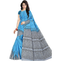 TAMAIRA FASHION Womens Plain Weave Pure Cotton Saree Without Blouse Piece (AB11_Turquoise)