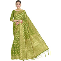 Vardha Womens Banarasi Art Silk Saree with Unstitched Blouse Piece - Zari Woven Work Sarees for Wedding (Paneri, 6, Olive Green)