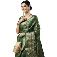 AKHILAM Womens Organza Ethnic Motif Woven Design Saree With Unstitched Blouse Piece(Teal green_YARYA112E_HS)
