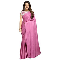 Cloud walker Women Soft Satin Silk Saree With Digital Printed Unstiched Blouse Piece(5.5m Saree +0.8m Blouse Piece). (MAGENTA)