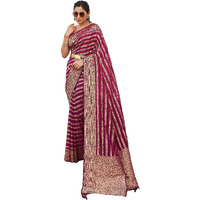Vardha Womens Banarasi Georgette Saree with Unstitched Blouse Piece - Gold Zari Woven Work Sarees for Wedding (Vritika_670)