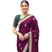 SIRIL Womens Vichitra Silk Embroidery Stone Work Saree With Unstitched Blouse Piece (3430S272_Magenta)