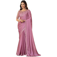 SIRIL Womens Embroidery Lace & Piping Boarder Satin Silk Saree with Unstitched Blouse Piece (3113S2875_Light Pink)