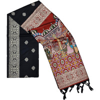 NK Textiles Womens Bride Groom Butta Design Woven With Heavy Pallu Handloom Raw Silk Saree With Tassels (25 Colors & Designs), Black