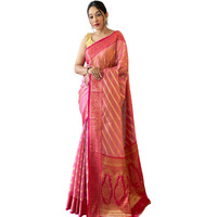 SGF11 Womens Organza Kanjivaram Pure Soft Silk Handloom Saree Pure Golden Zari With Blouse Piece
