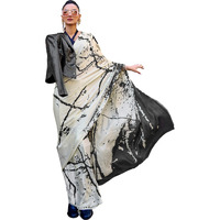 AKHILAM Womens Crepe Digital Print Designer Saree With Unstitched Blouse Piece (Cream_KUBIK324004_RJ)