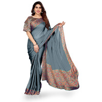 MIRCHI FASHION Womens Plain Weave Chiffon Kasuti Printed Saree with Blouse Piece (36722-Grey, Multi)