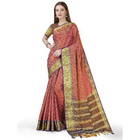 Jaanvi fashion Womens Letest Cotton Banarasi Silk Tanchoi Woven Saree With Blouse For Women(tanchoi-pink)