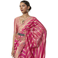 AKHILAM Womens Organza Woven Design Saree With Unstitched Blouse Piece (Pink_KAHANA279006_RJ)