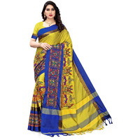 SERONA FABRICS Womens Banarasi Cotton Silk Saree With Blouse Piece (SERONA1028__Yellow, Blue)