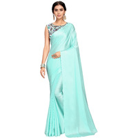 Kaugalian store Womens Solid Satin Silk Saree With Digital Printed Unstitched Blouse Piece - Light Green