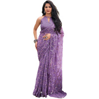 SIRIL Womens Georgette Sequence Embroidery Work Saree With Unstitched Blouse Piece (3775S106_Light Purple)