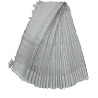 HAIDER ALI AND SONS Pure Tissue Linen Ethnic Wear Saree with Blouse for Every Occasion for Girls and Women (Pack of 1-Silver)