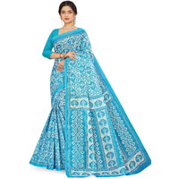 TAMAIRA FASHION Womens Plain Weave Pure Cotton Saree Without Blouse Piece(2479_Turquoise)