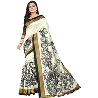 Jaanvi fashion Womens Khadi Silk Elephant Kalamkari Printed Saree (White_Free_Size)