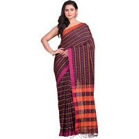 T.J. SAREES Khadi Cotton Fish Motive Sarees for Women Traditional Bengali Sarees for Women Authentic Handloom Sarees for Women, Elegant Indian Wear (Black, Pack Of 1)