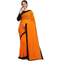 Regolith Designer Sarees women georgette sequence sarees for women with fancy saree Unstitched Blouse Piece (Orange)