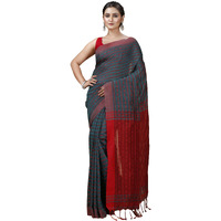 T.J. SAREES Khadi Cotton Fish Motive Sarees for Women Traditional Bengali Sarees for Women Authentic Handloom Sarees for Women, Elegant Indian Wear (Sea Green, Pack Of 1)